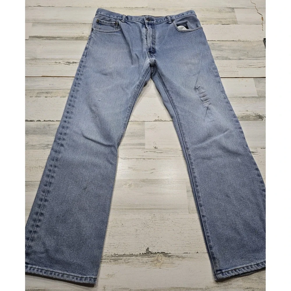 Levis 517 Regular Fit Straight Leg Light Wash Distressed Jeans Men's 38x32